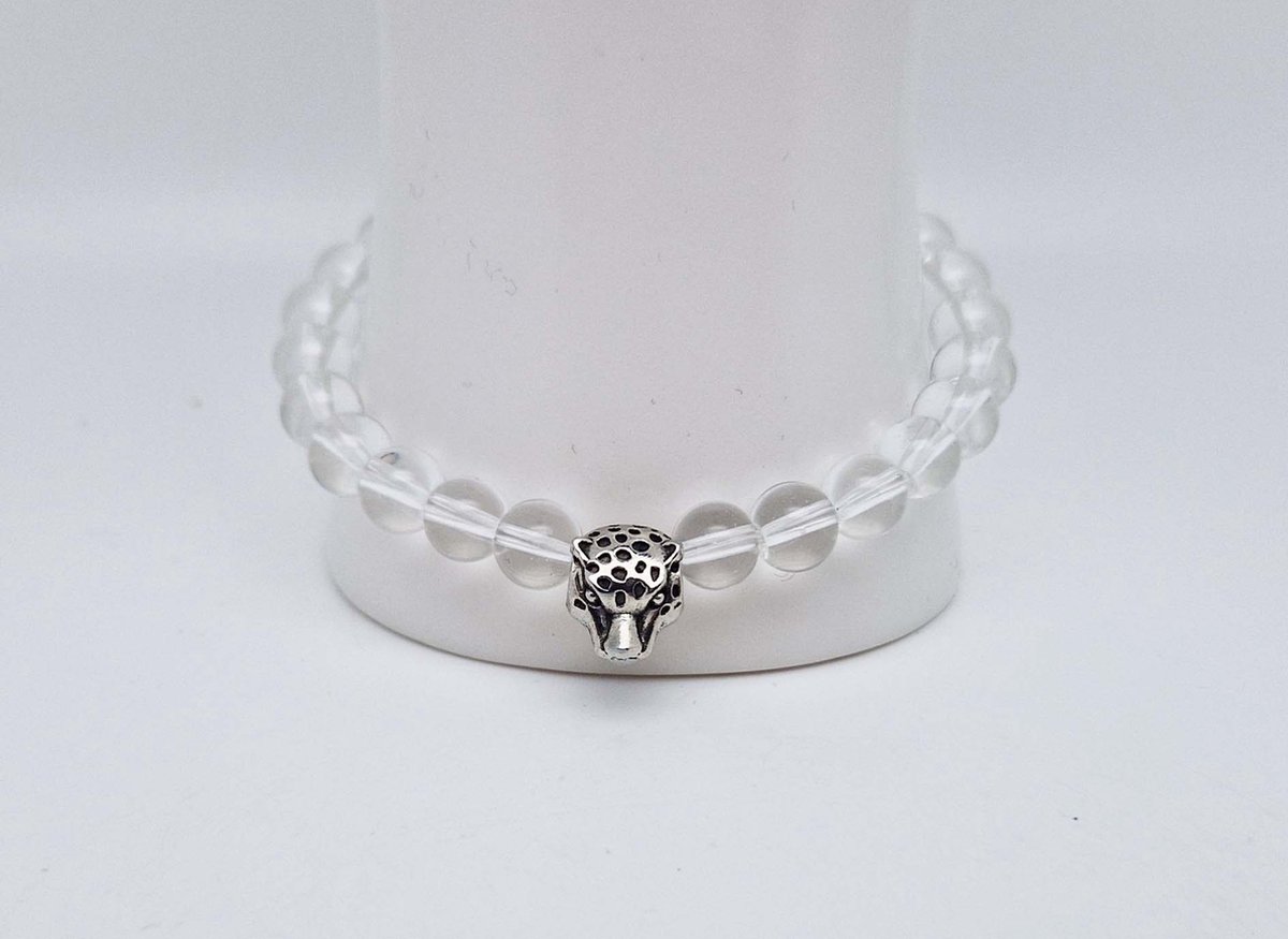 Handgemaakte natuursteen armband met Metalen vorm - Model 15 - "Bergkristal" -8 mm diameter van de korrel- Diameter armband 20 cm - Een mooi cadeau voor familie en vrienden