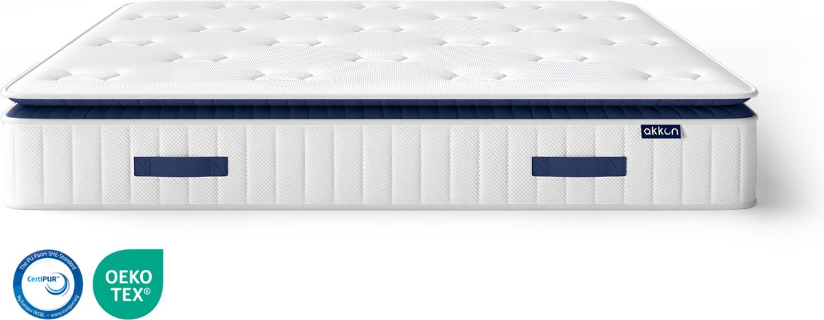 Akkon® Original Matras 100x220 cm | 2-in-1 matras met topper - Pocketvering - Natuur Latex - 100 nachten proefslapen Wit