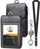 Porte-cartes avec lanière amovible et porte-clés extensible - Porte-badge - Porte-cartes avec poche zippée - Porte-cartes portefeuille - Lanière tour de cou - Porte-carte d'identité universel - Lanière porte-badge - Lanière tour de cou - Zwart