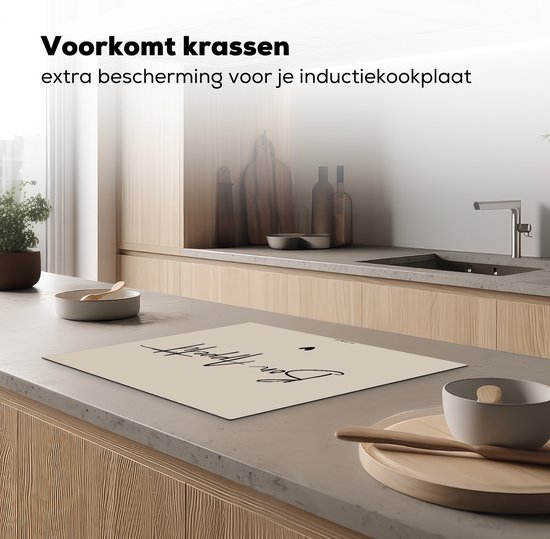 KitchenYeah® Protection plaque induction 65x55 cm - Beige - Citation - Bon Appétit - Protege plaque de cuisson - Couvre plaque induction - Protecteur d'induction - Cuisine