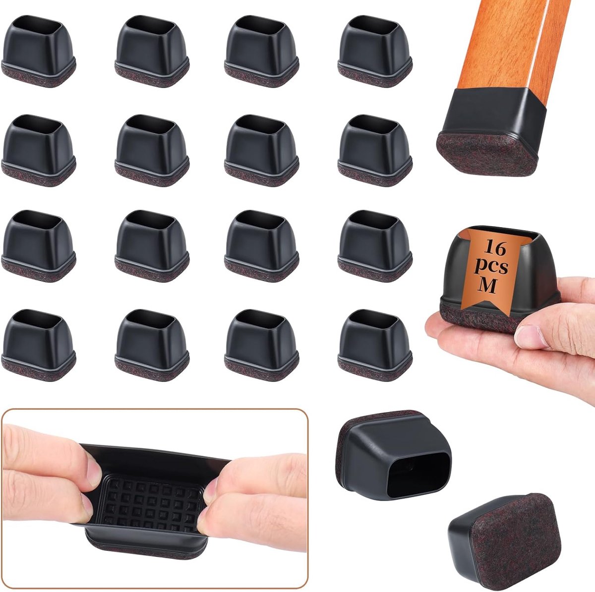 JGS ® Beschermende Stoelhoesjes Met Vilt Voor Rechthoekige Stoelpoten, Set Van 16 Stuks