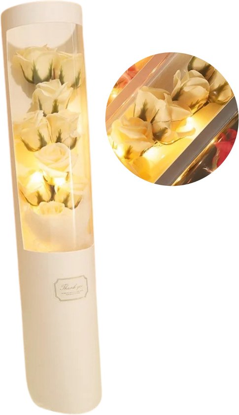Flower box - Luxueus Rozenboeket in Geschenkdoos met LED Verlichting - Kunstbloemen - Nepbloemen - Kunstrozen - Wit - 55cm - Valentijnsdag- Moederdag - Valentijn Cadeau Voor Haar
