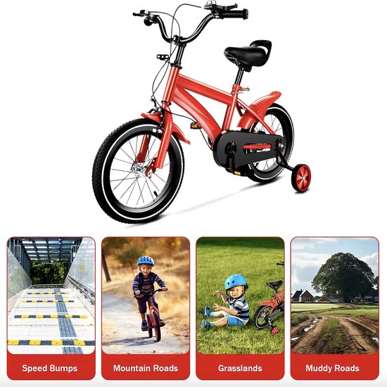 J&R Kinderfiets 14 inch - Jongensfiets 14 inch- Fiets 14 inch - Unisex - Met zijwieltjes - Rood — afbeelding 2
