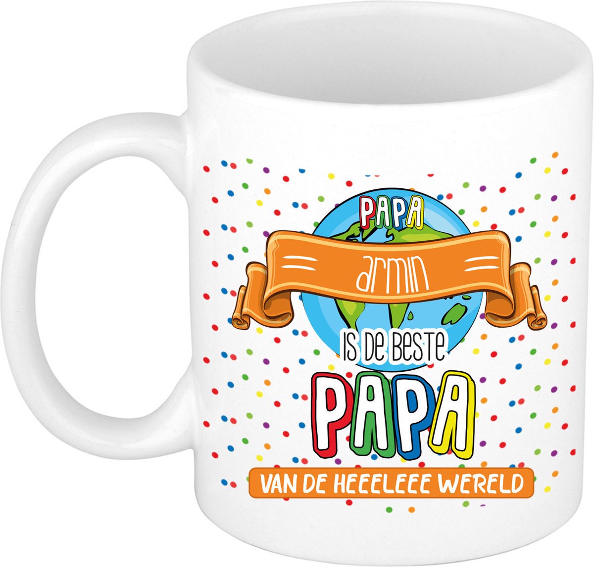 Bellatio Decorations Naam mok papa Armin - wit - de beste - keramiek - 300 ml - Vaderdag - cadeau