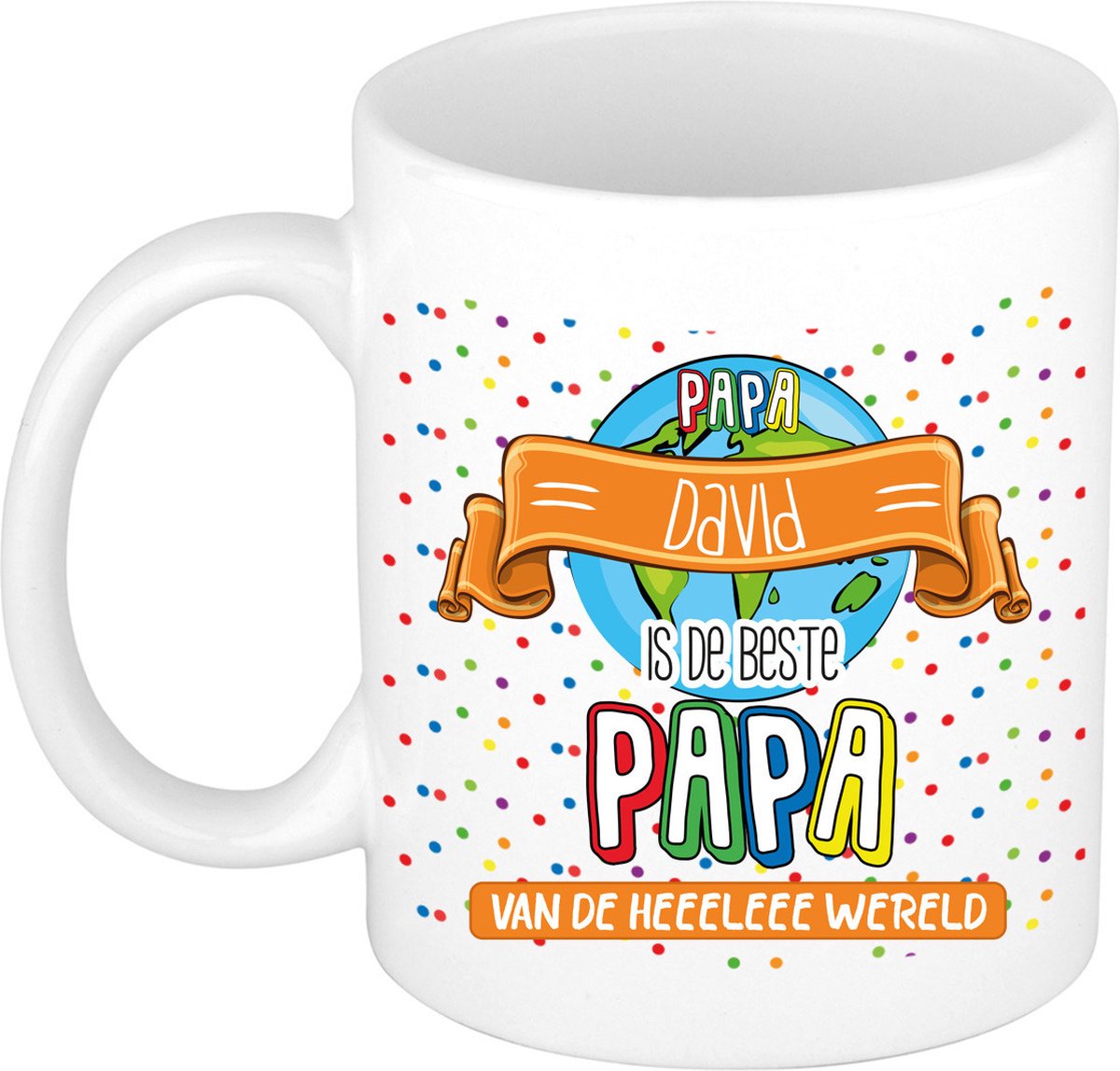 Bellatio Decorations Naam mok papa David - wit - de beste - keramiek - 300 ml - Vaderdag - cadeau