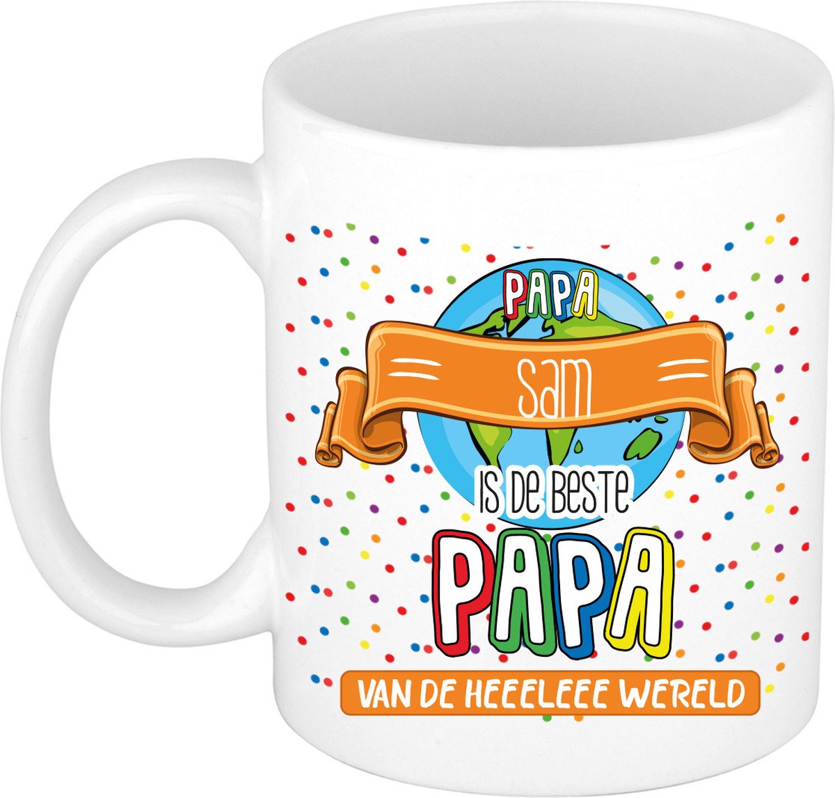 Bellatio Decorations Naam mok papa Sam - wit - de beste - keramiek - 300 ml - Vaderdag - cadeau