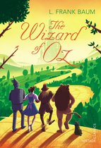 De voorkant van 'The Wizard of Oz', met Dorothy, Tin Man, Scarecrow, Lion, Toto, de gele bakstenen weg en Emerald City.