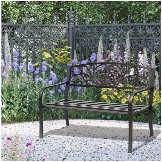 Casa.pro Tuinbank Metaal 127cm - Wit - Met Rugleuning En Armleuningen