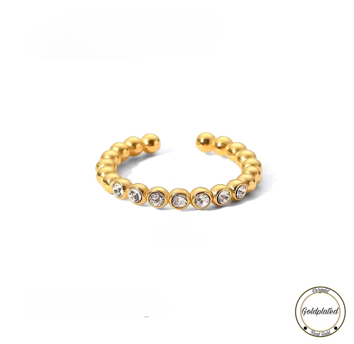 Soraro White Zirkonia Ring | Goudkleurig | Wit | Goldplated | Zirkonia | Klemring | Vrouwen Sieraden | Dames Ringen | Vrouwen Ringen