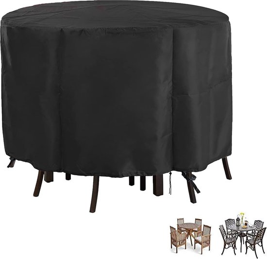 Waterdichte tuinmeubelhoezen van 300 x 70 cm - ronde terrastafelhoezen, winddicht, anti-uv, zwaar belastbaar, 420D Oxford buitenbescherming