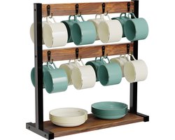 Mercadome® Mokkenrek - Bekerhouder - Koffie Beker - Theemok - Mok - Thee - Koffie - 16 haken - Antislip - Bruin - Hout - 42x16x44 cm