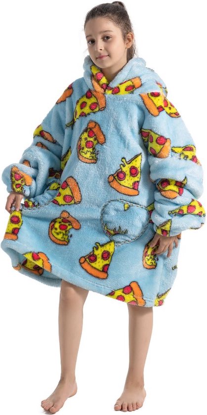 Draagbare deken met capuchon - pizza & hamburger lovers-Pizza-128 t/m 152 (ca.7-10 jaar)
