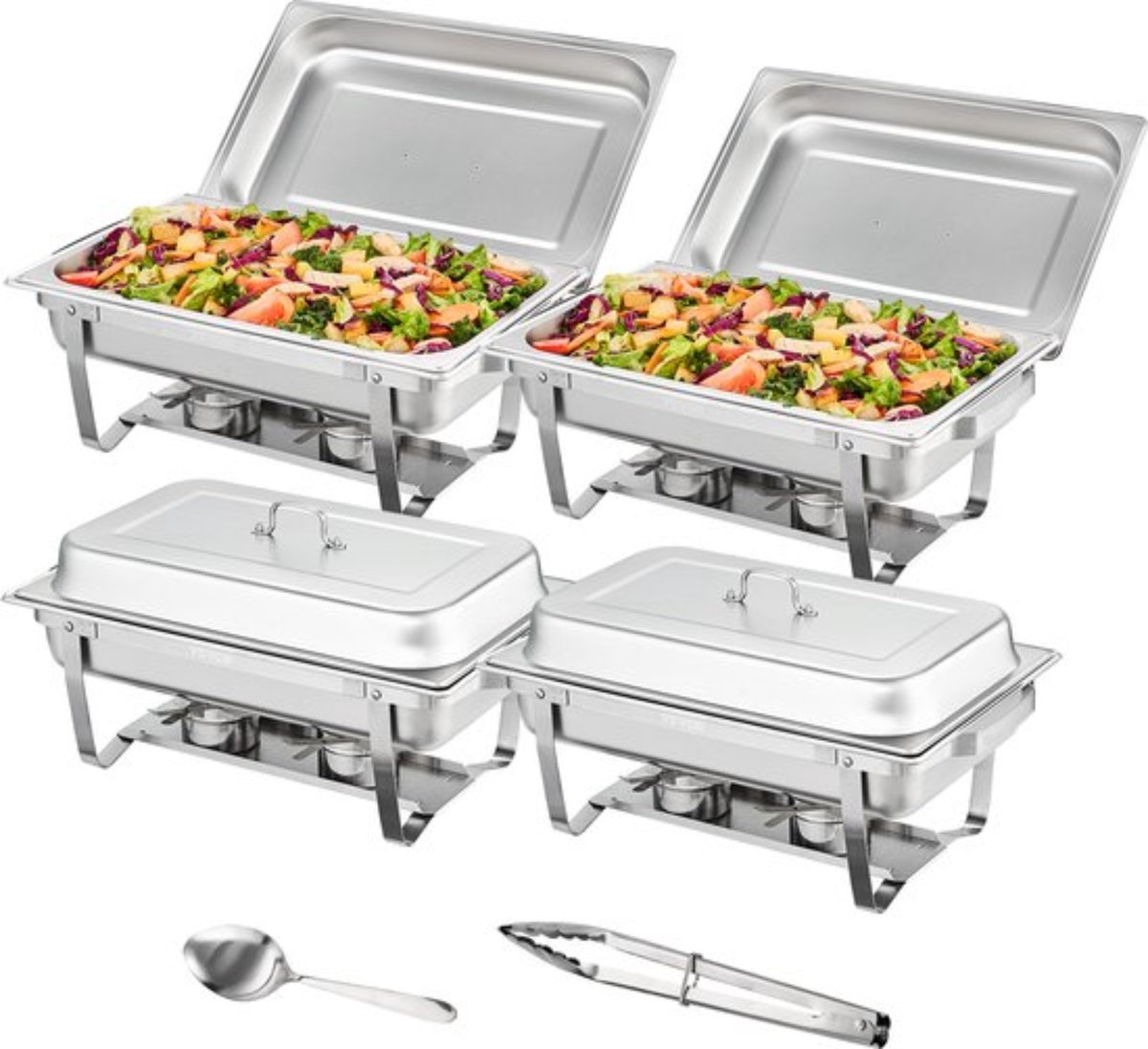 Luxe buffet schaal - 4 stuks - Warmhoud pan - Rechthoek schuurschaal - Water verwarmd - Chroom