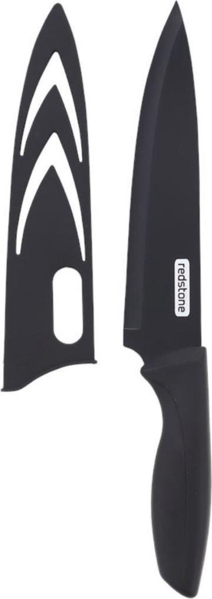Redstone Chef's Knife - koksmes - metaal met non-stick coating - zwart met beschermhoes - 19cm