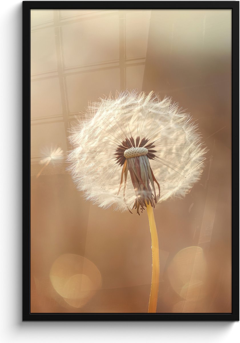 FrameYourWall Poster in lijst - Fotolijst 60x90 cm - Posters - Paardenbloem - Beige - Natuur - Bloem - Posterlijst zwart - Decoratie - Wanddecoratie woonkamer - Muurdecoratie slaapkamer