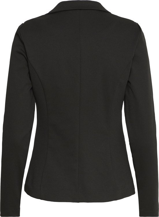 Achterkant van een zwarte damesblazer van Ichi, getailleerd met lange mouwen.