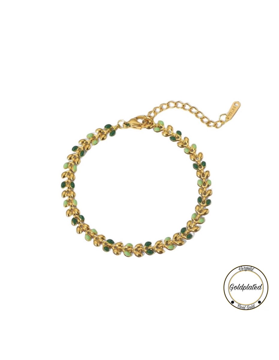 Soraro Olijf Armband | Goldplated | Armband Bloeien | Soraro Dames Armband | Elegante Armbanden | Dames Armband | Vrouwen Sieraden | Groen & Goudkleurig