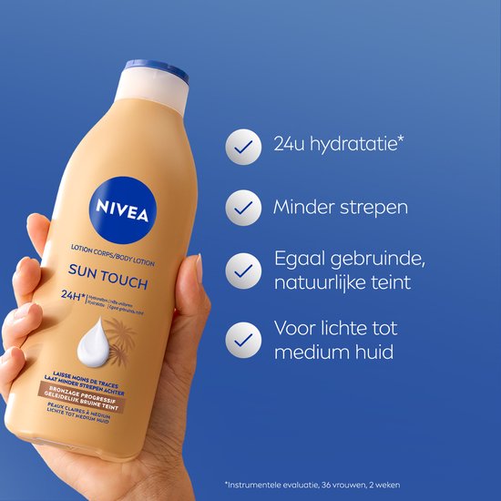 NIVEA Sun Touch Body Lotion - Egaal Gebruinde teint - Hydraterende Lotion - Ginkgo biloba en druivenpitolie - Bruinen zonder Zon - 400 ml