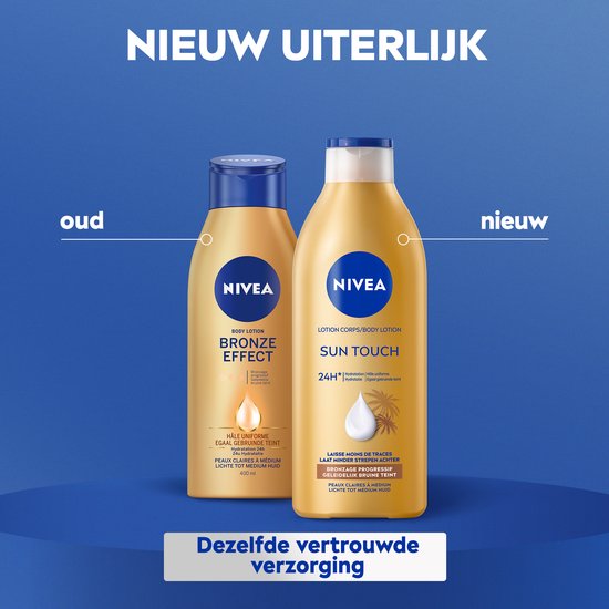 NIVEA Sun Touch Body Lotion - Egaal Gebruinde teint - Hydraterende Lotion - Ginkgo biloba en druivenpitolie - Bruinen zonder Zon - 400 ml
