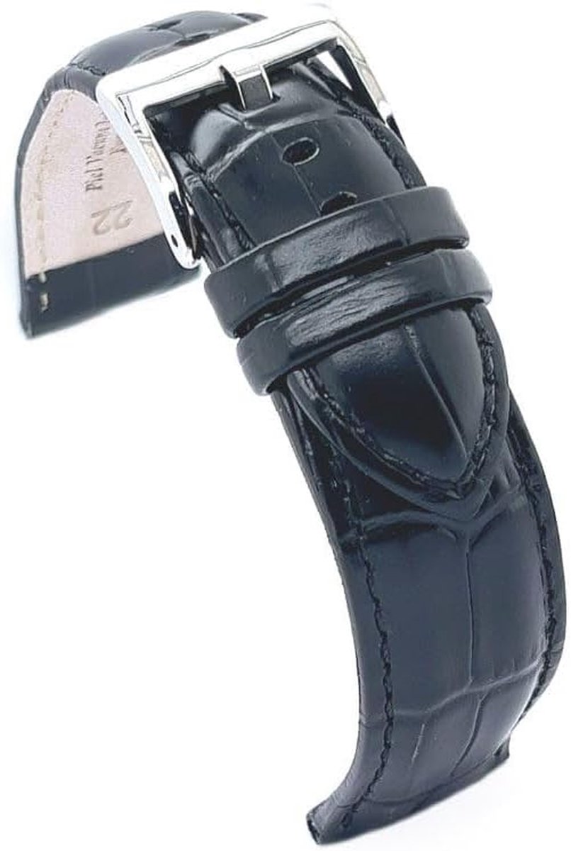 Horlogeband-diloy superior-20mm-echt leer-blauw gevuld-croco-20 mm