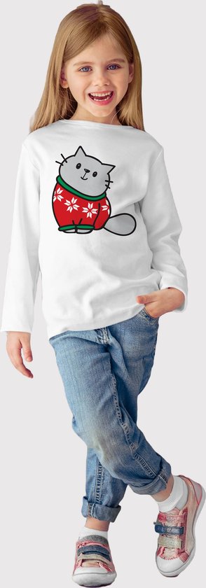 Vêtements de Noël / T-shirt de Noël | Cadeau de Noël | Minou | Filles | Blanc | Enfant 10 - 11 ans | Taille 146