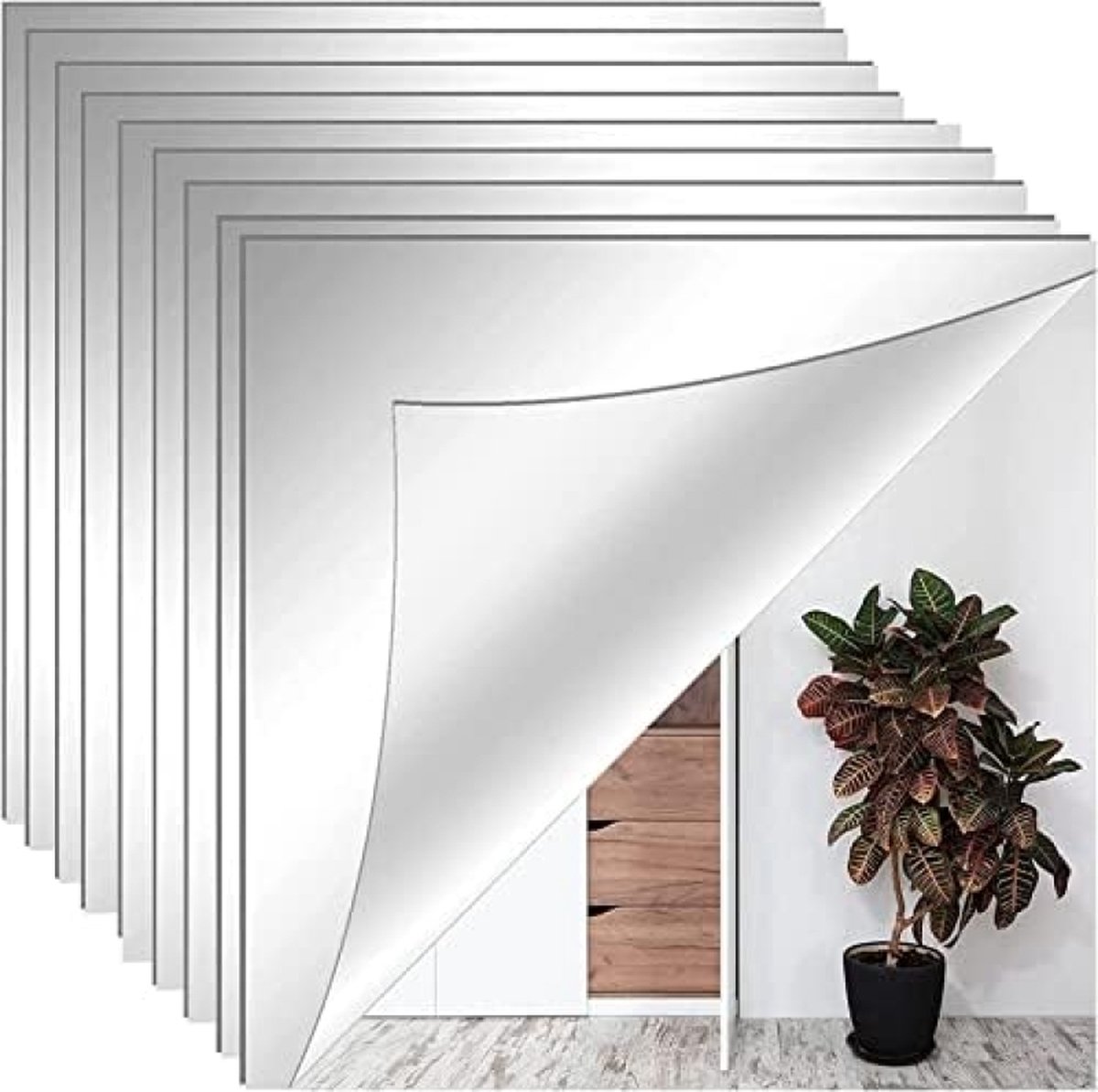 Flexibele Zelfklevende Spiegeltegels - 10 Stuks - Decoratieve Wandspiegels