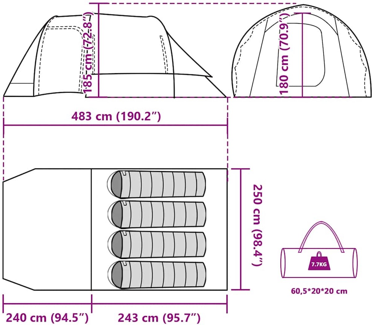 vidaXL - Tunneltent - 4-persoons - waterdicht - groen – foto 7