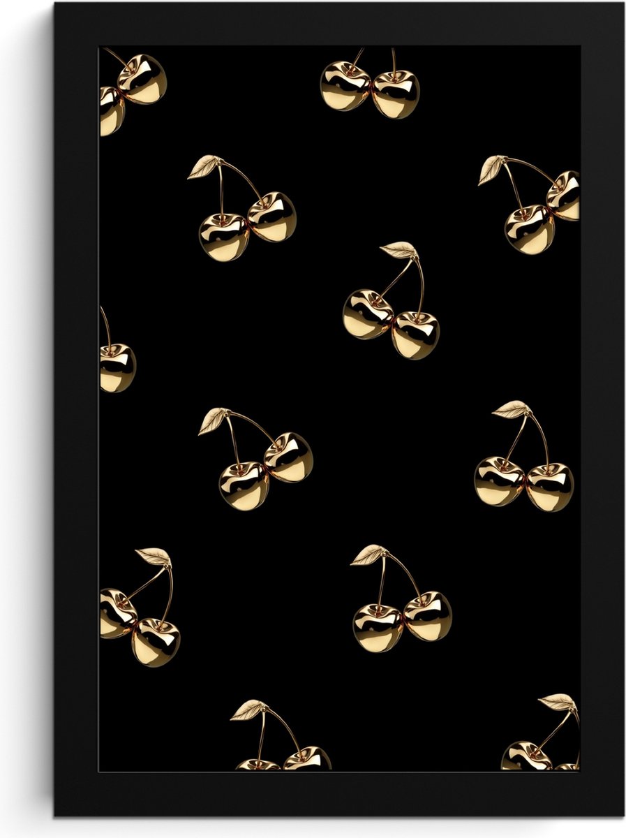 FrameYourWall Fotolijst inclusief poster - Posterlijst 20x30 cm - Posters - Patroon - Kersen - Goud - Chrome - Foto in lijst - Keuken decoratie muur - Wanddecoratie accessoires - Muurdecoratie - Schilderijen