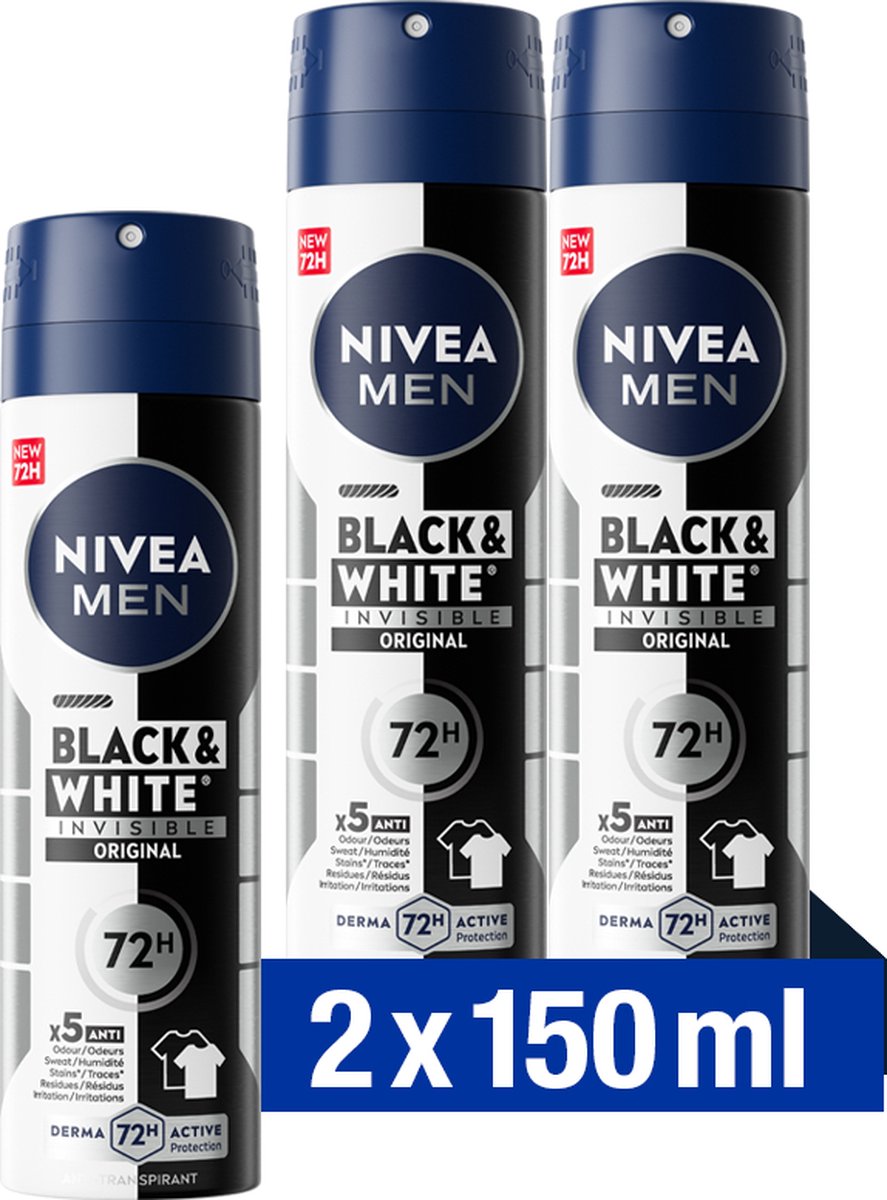 Goedkoopste NIVEA MEN Invisible Black & White deodorant 2 x 150 ml - voordeelverpakking - Deodorant Spray