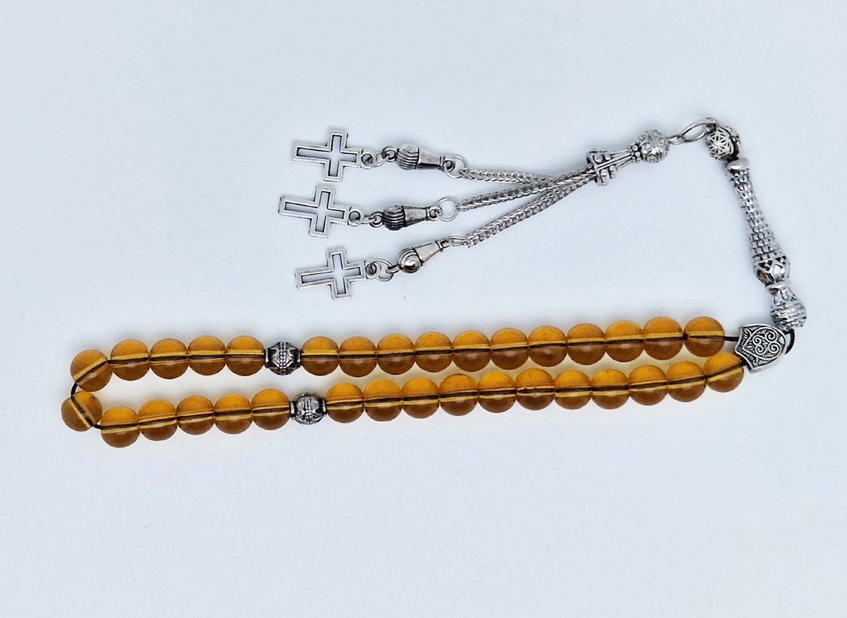 Handgemaakte tesbih klassiek - "Tasbih" natuursteen "Citrine" - Aantal kralen 33 - Diameter kralen 8 MM - met metaal tassel "Kruis" - Een mooi cadeau-idee