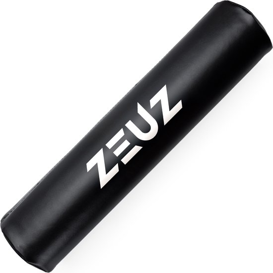 Zwart halterkussen met wit ZEUZ logo, gedraaid.