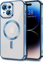 TG Techgrip - Coque pour iPhone 15 Compatible Magsafe Blauw - Coque arrière avec protection en verre pour caméra HD 9H intégrée - Coque Blauw pour iPhone 15