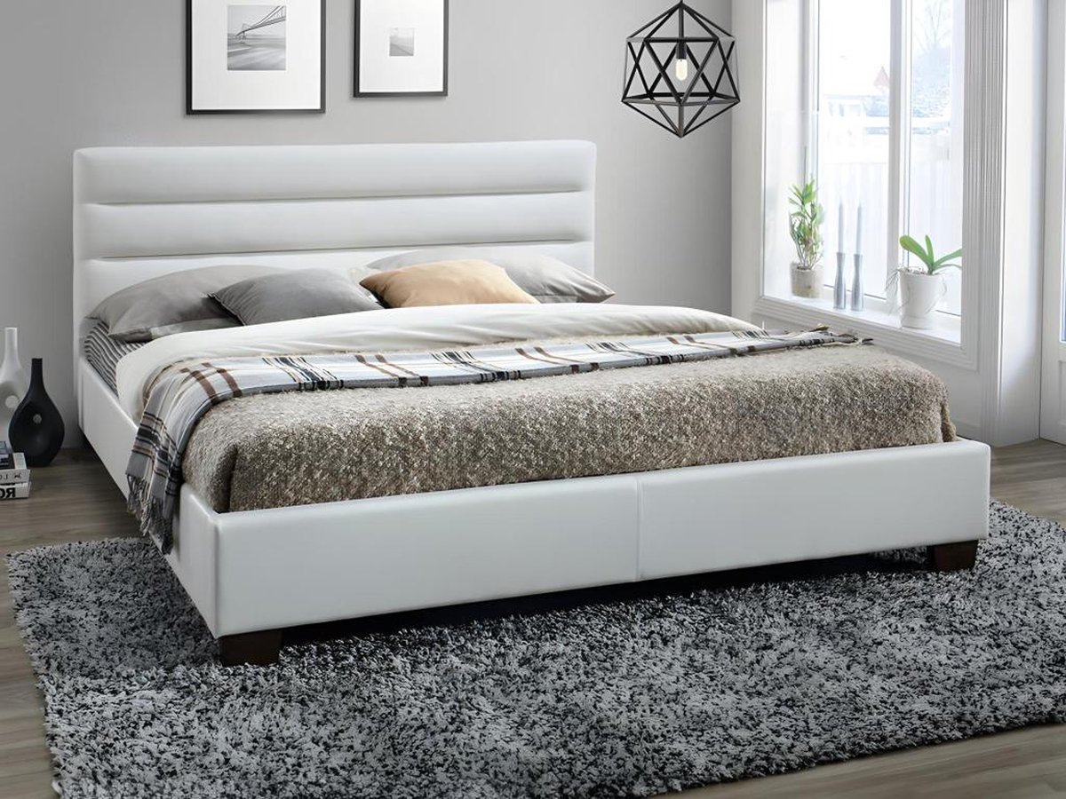 Vente-unique Bedframe kunstleer wit 180 x 200 cm (Super King Size Bed)