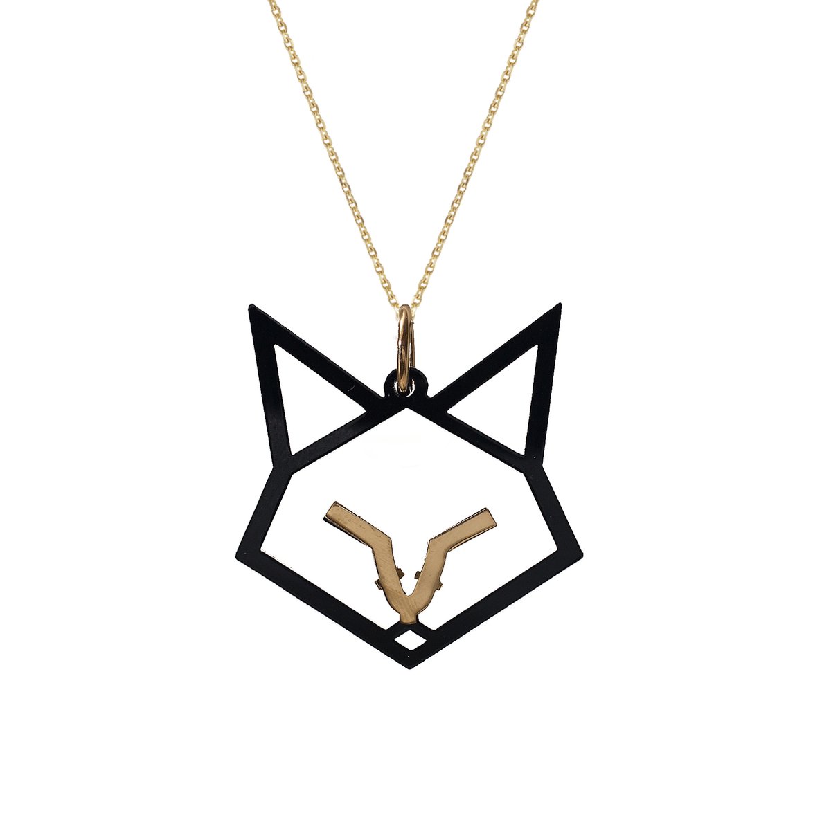HÔBE | Zorro Hanger | 14 Karaat Goud Verguld Messing| Zwart Celluloseacetaat | Lengte: 4cm | Breedte: 4 cm | 100% Nikkelvrij | Handgemaakt | Zonder Ketting