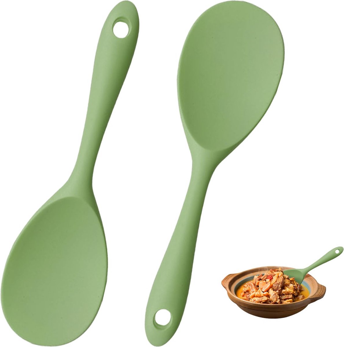 Goodivery ® Rijstlepels van Siliconen voor Veelzijdig Keuken Gebruik, Set van 2, Groen