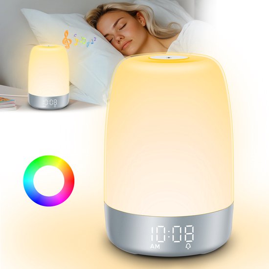 Daglichtwekker, lichtwekker, zonsopgang, digitale wekker, nachtlampje, dimbaar, met dubbel alarm en snooze, witte geluidsmachine met 30 slaapmuziek, 16 helderheidsniveaus, 14 kleuren licht