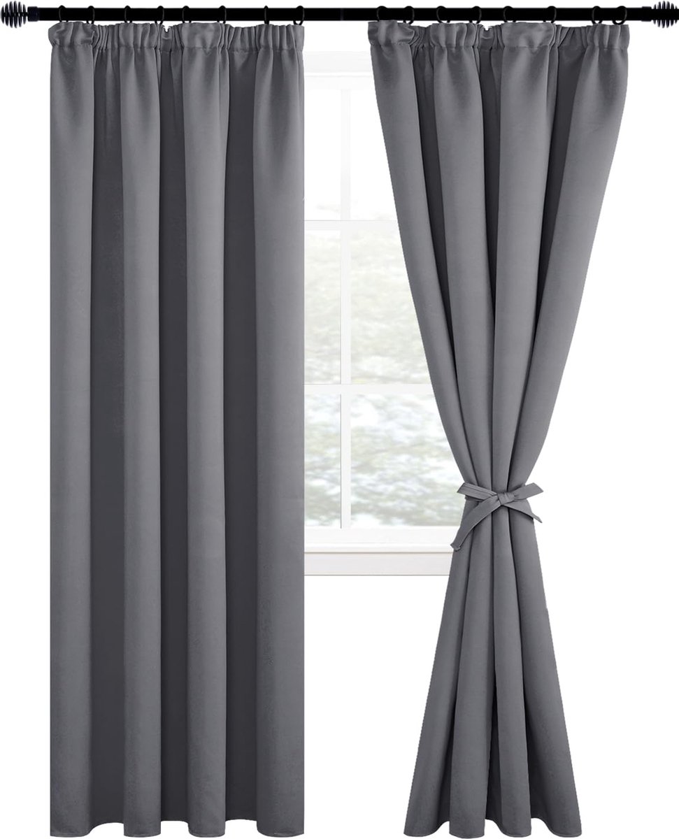 Goodivery ® Gezellige Grijze Verduisteringsgordijnen met Plooiband voor Slaap- en Woonkamer, Set van 2, 228x167 cm