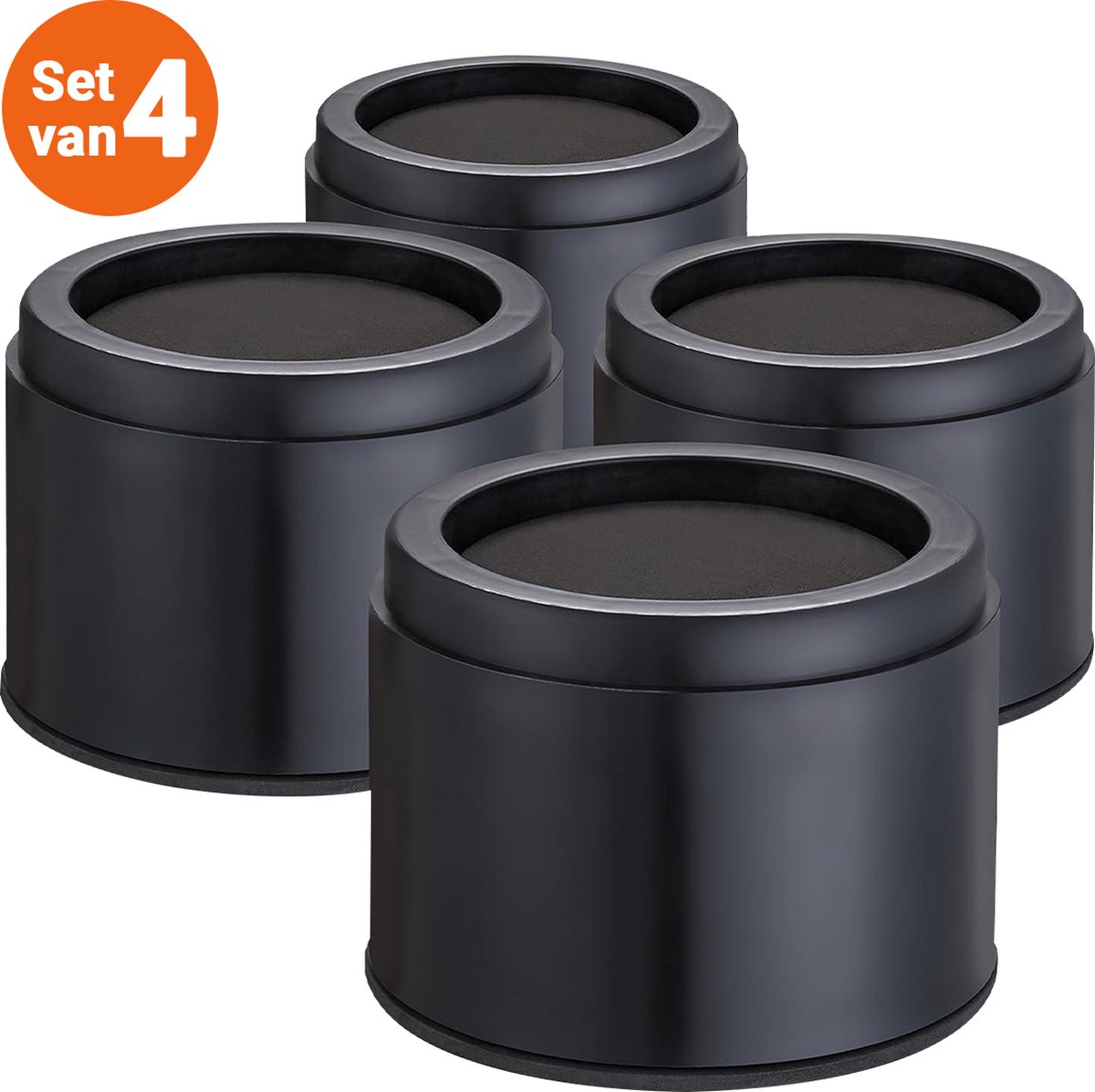 JustValue Meubelverhoger set - 8 cm - Max. 4535 kg Per Poot - Verstelbaar - Modern Zwart Design - Rond - Stoelverhogers - Stoelverhogers Volwassenen