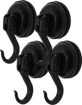 4x PD® - Zuignap met Haak 6KG - Zwart - Zelfklevende Haakjes - Ophanghaken - Ophanghaakjes Zelfklevend - Haak met zuignap - Haak zonder te boren