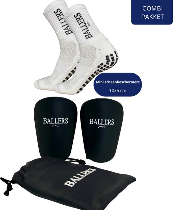 Vynix Ballers - Mini Scheenbeschermers - Mini Scheenbeschermers Voetbal - Gripsokken - 10x6cm - Scheenbeschermers - Met opbergzakje - Mini Shinpads - Scheenbeschermers - Zwart - Sport Sokken