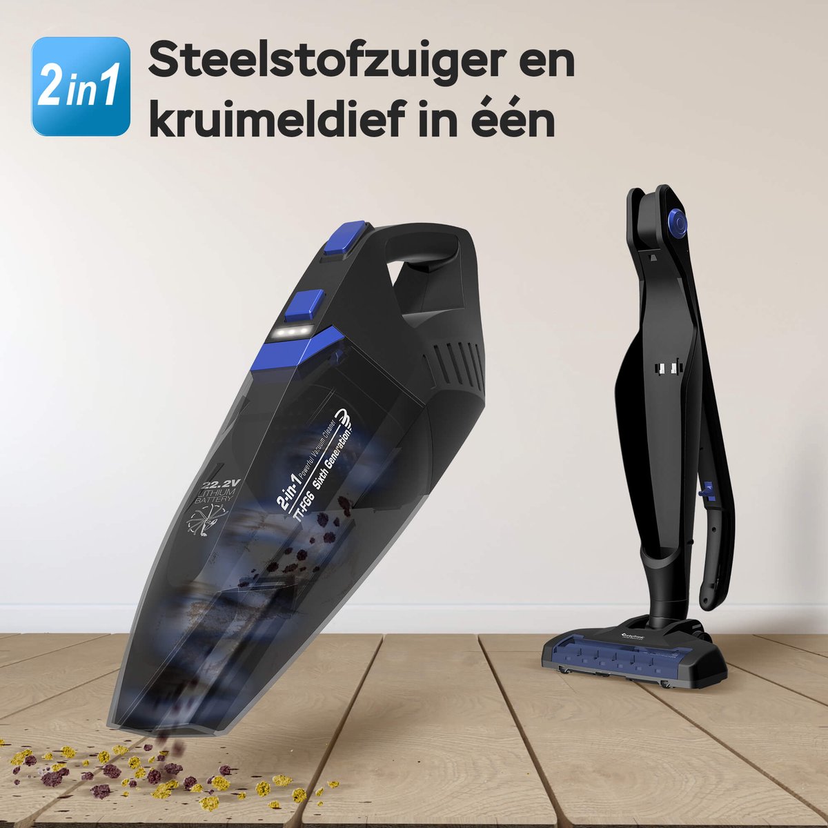 Klarstein Turbo Hybride cycloonstofzuiger draadloos en zonder zak met batterij voor 50min bedrijfstijd (2 zuigniveaus, handstofzuiger, ruimtebesparend, Li-Ion) metaalrood