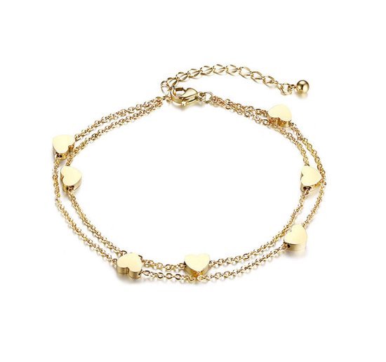 Aurélia Bracelet femme avec coeurs Plaqué or - 15cm à 21cm - Bracelets avec coeur - Goud