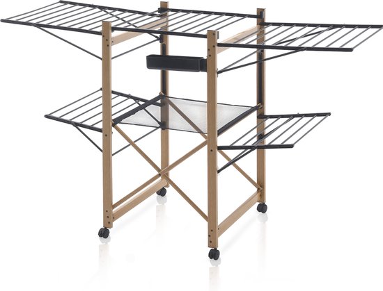 Meisterhome® Zwart - Groot Droogrek - Droogtoren - op wieltjes - inklapbaar – 30 meter droog lengte – Extra stevig en licht - Wasrek – Tot 25 kg wasgoed