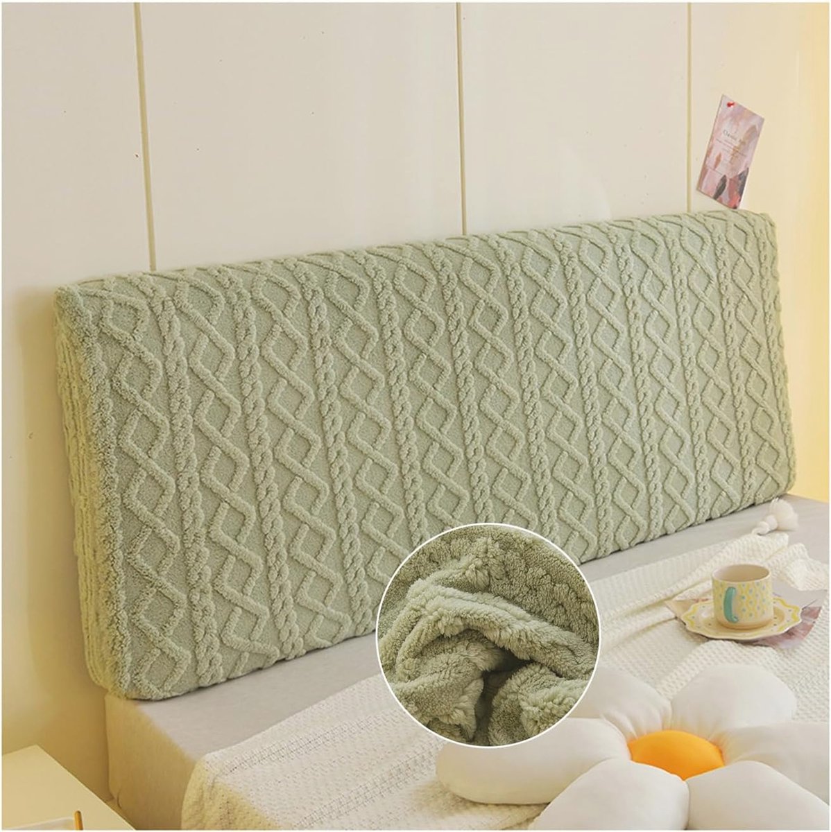 Pluche hoofdbordhoes voor bed - stretch en stofdicht - Bescherming voor tweepersoons/eenpe