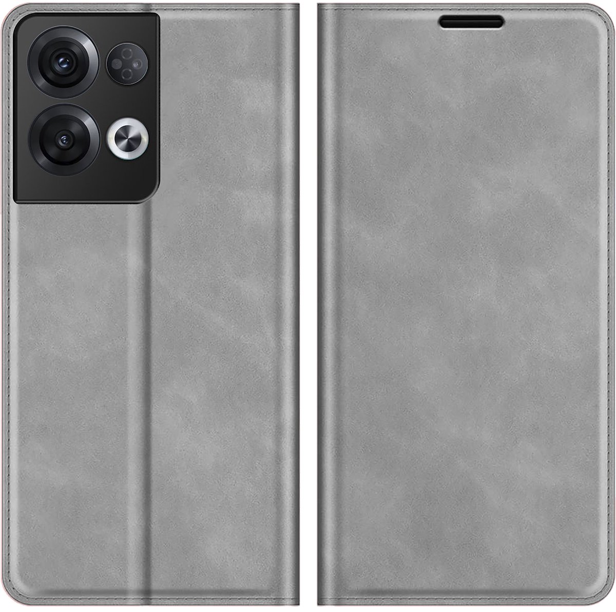 Cazy hoesje geschikt voor Oppo Reno8 Pro - Hoesje met Pasjeshouder - Luxe Book Case - Grijs