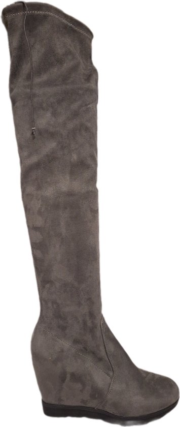 LUCKYSHOES-CUISSARDE-SUEDELOOK GRIS-TALON COMPENSÉ/8CM-40