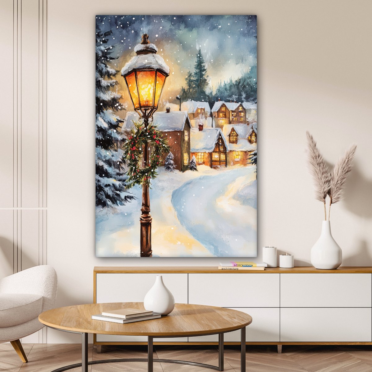 Canvas schilderij 80x120 cm - Wanddecoratie Kerstdorp - Huizen - Sneeuw - Kerst - Muurdecoratie woonkamer - Slaapkamer decoratie - Kamer accessoires - Schilderijen op canvas - Kerstdecoratie voor binnen - Kerstversiering - Kerstmis versiering – foto 2