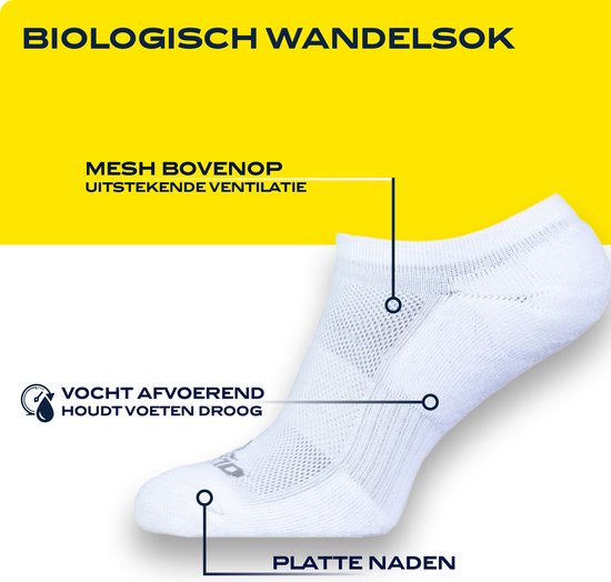 Witte enkelsokken met mesh bovenkant voor ventilatie en platte naden, vochtafvoerend.