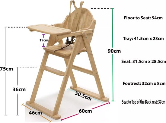 Safetots Deluxe Opklapbare Houten Kinderstoel, Natuurlijk, Kinderstoel voor Baby's en Peuters, Voorgemonteerd, Stijlvol, Praktisch en Ruimtebesparend van Safetots — afbeelding 3