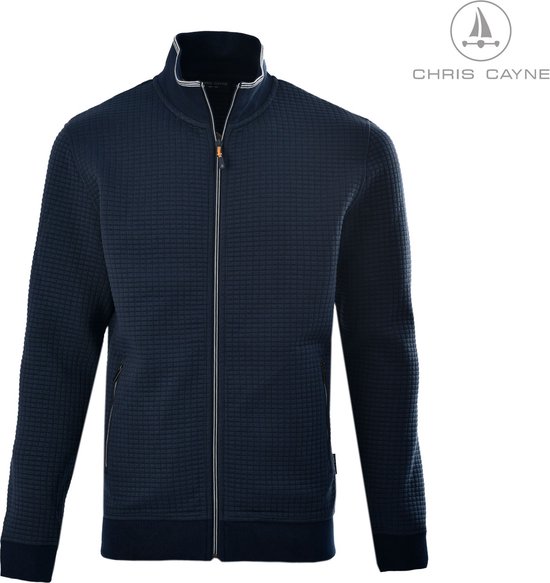 Chris Cayne cardigan avec fermeture éclair - taille 4XL - cardigan pour homme avec poches - couleur bleu foncé - structure gaufrée - poches avec fermeture éclair - mode masculine - vêtements pour hommes - jersey - grandes tailles